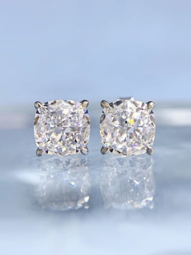 925 Sterling Silver High Carbon Diamond Square Dainty Stud Earring