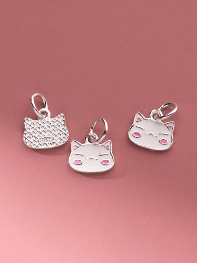 925 Sterling Silver Enamel Cute Cat  DIY Pendant