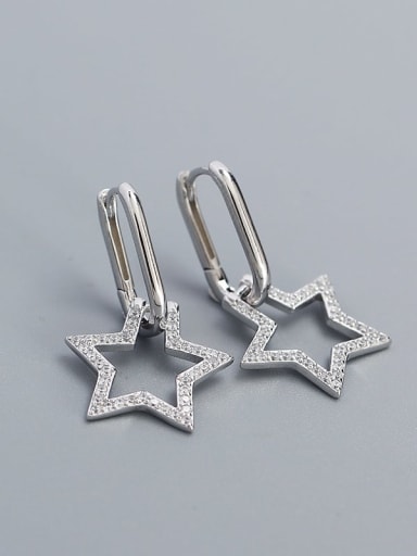 Platinum 925 Sterling Silver Cubic Zirconia Pentagram Minimalist Huggie Earring