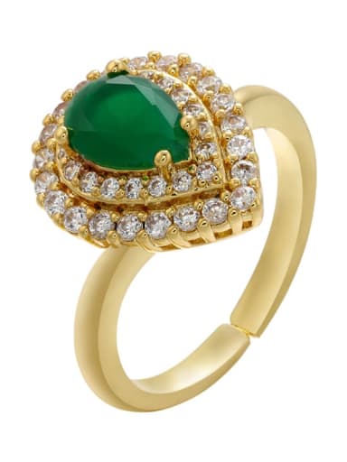 Golden green diamond Brass Cubic Zirconia Water Drop Dainty Band Ring