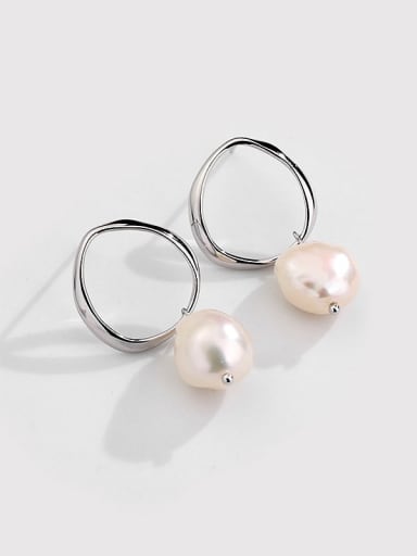 E1760 925 Sterling Silver Freshwater Pearl Geometric Minimalist Drop Earring