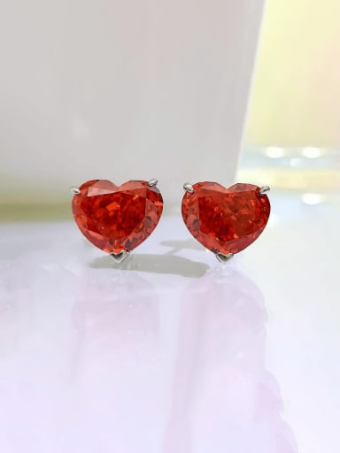 red 925 Sterling Silver High Carbon Diamond Heart Luxury Stud Earring