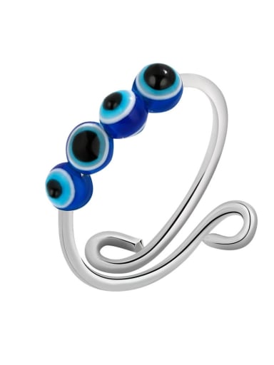 925 Sterling Silver Enamel Evil Eye Cute  Can Be Rotated Band Ring