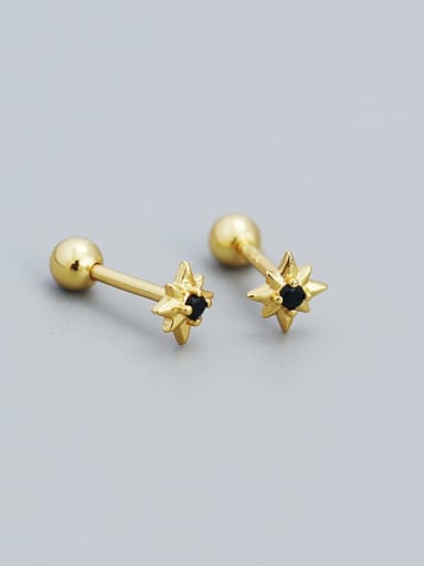 Golden (black stone) 925 Sterling Silver Enamel Geometric Minimalist Stud Earring