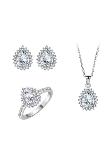 925 Sterling Silver Cubic Zirconia Minimalist Water Drop  Earring Ring and Necklace Set