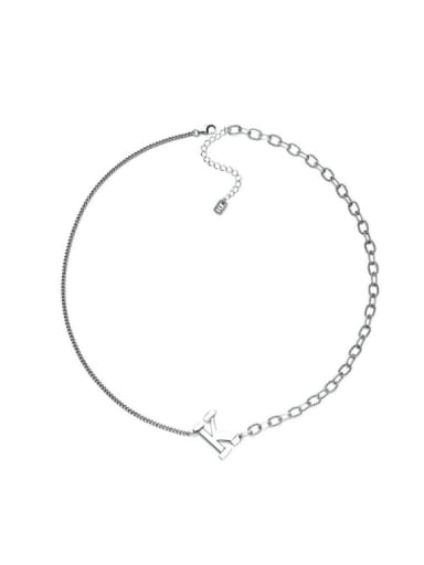 925 Sterling Silver Letter K Vintage Asymmetrical  Chain Necklace