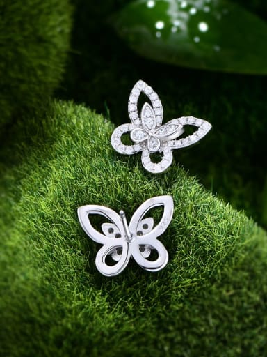 Ear Studs 925 Sterling Silver Cubic Zirconia Butterfly Minimalist Band Ring