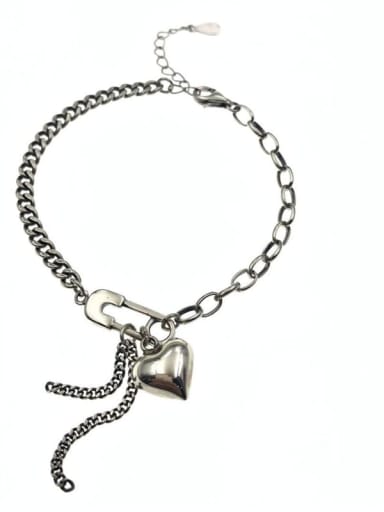 925 Sterling Silver Heart Tassel Vintage Link Bracelet
