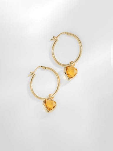 Golden +yellow 925 Sterling Silver Cubic Zirconia Heart Minimalist Huggie Earring