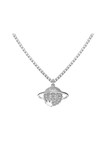 925 Sterling Silver Cubic Zirconia Planet Dainty Necklace