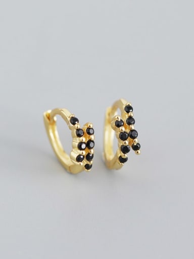 4#Golden black stone 925 Sterling Silver Rhinestone White Geometric Minimalist Huggie Earring