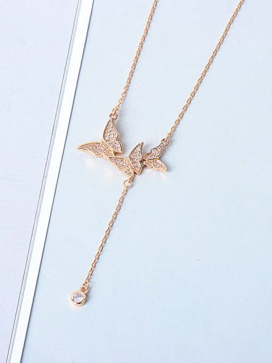 925 Sterling Silver Cubic Zirconia Butterfly Tassel Minimalist Tassel Necklace