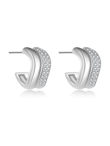 platinum 925 Sterling Silver Cubic Zirconia Geometric Trend Stud Earring