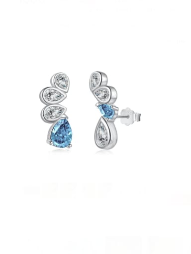 DY1D0305 S W BA Platinum Blue 925 Sterling Silver Cubic Zirconia Water Drop Dainty Stud Earring
