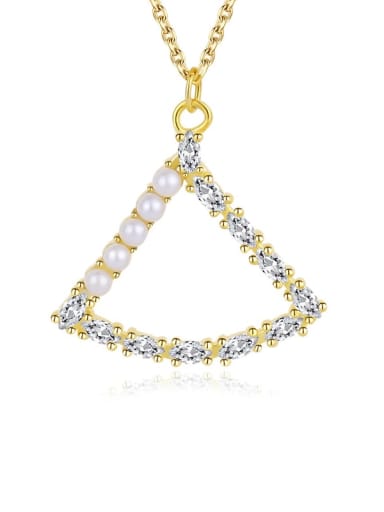 TMA003 gold color tycoon 925 Sterling Silver Imitation Pearl Triangle Minimalist Necklace