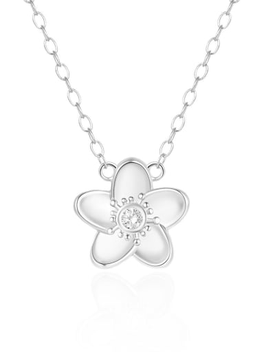 Platinum 925 Sterling Silver Cubic Zirconia Flower Minimalist Necklace