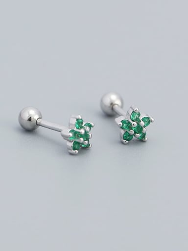Platinum (green stone) 925 Sterling Silver Cubic Zirconia Flower Minimalist Stud Earring