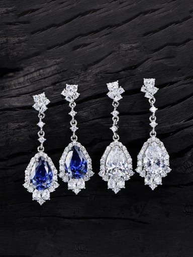 925 Sterling Silver High Carbon Diamond Water Drop Luxury Cluster Earring