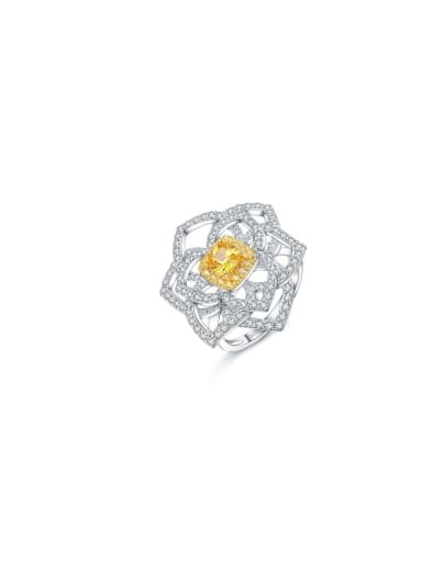 925 Sterling Silver High Carbon Diamond Yellow Flower Dainty Ring