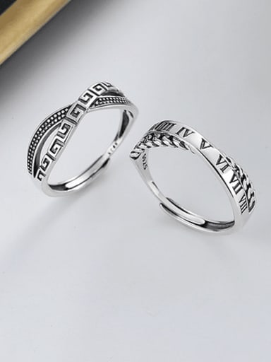 925 Sterling Silver Double Layer Letter Vintage Stackable Ring