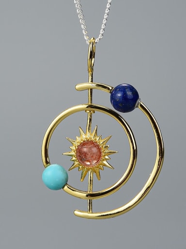 golden 925 Sterling Silver Explore the natural stones of the solar system Artisan Pendant