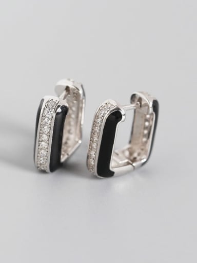 Platinum 925 Sterling Silver Cubic Zirconia Geometric Artisan Stud Earring