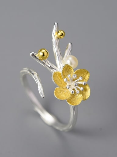Silver color separation lfjd0158e 925 Sterling Silver Freshwater Pearl Flower Artisan Band Ring