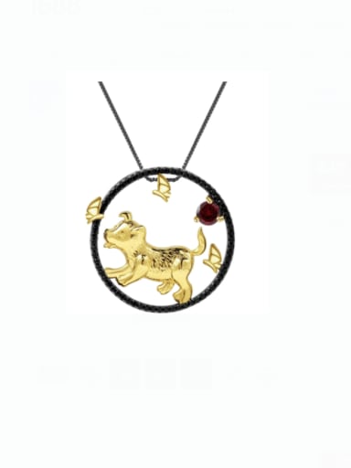 custom 925 Sterling Silver Natural Stone Zodiac Artisan Dog Pendant Necklace