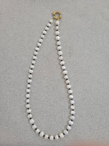 Titanium Steel Freshwater Pearl glass bead Minimalist Beaded Necklace