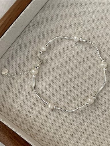 Wave Pearl Bracelet Dainty 925 Sterling Silver Freshwater Pearl Bracelet and Necklace Set