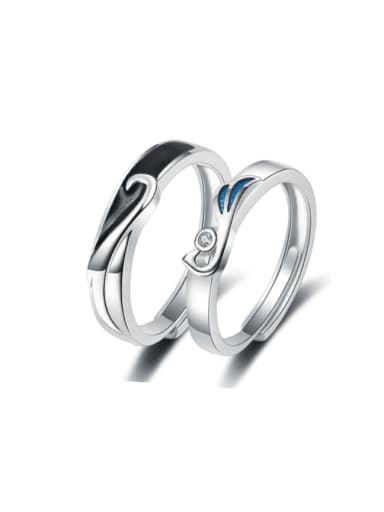 925 Sterling Silver Enamel Irregular Minimalist Couple Ring