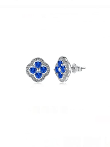 DY1D0332 S W  White Gold +blue 925 Sterling Silver Cubic Zirconia Clover Dainty Cluster Earring
