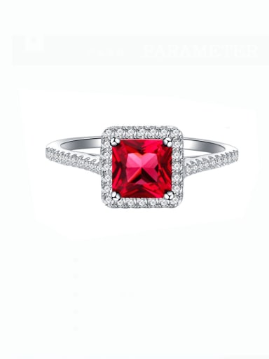 Large Red Diamond Ring 925 Sterling Silver Cubic Zirconia Geometric Luxury Band Ring