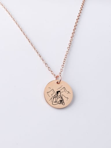 Rose gold yp001 34 20mm Stainless Steel Disc Record Mountaineering Cartoon Pattern Pendant Necklace