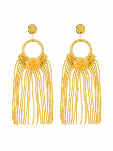 Yellow e68739 Alloy Cotton Tassel  FLower bohemian  hand-woven  drop earrings