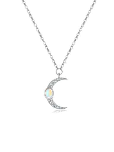 platinum 925 Sterling Silver Cubic Zirconia Moon Dainty Link Necklace