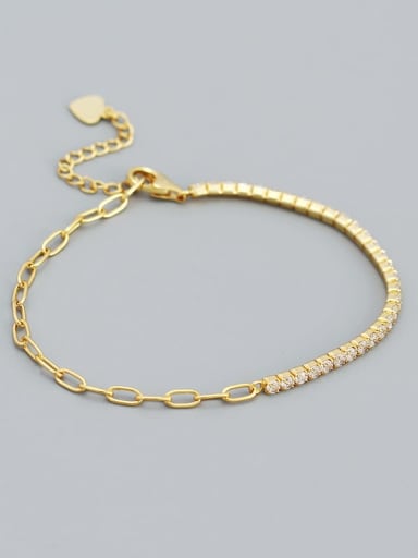 Gold (white stone) 925 Sterling Silver Cubic Zirconia Geometric Dainty Adjustable Bracelet