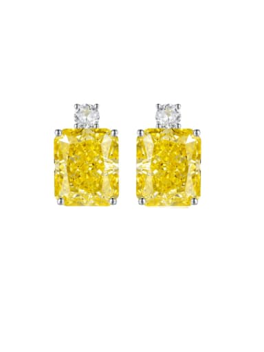 E314 Yellow 925 Sterling Silver High Carbon Diamond Rectangle Luxury Cluster Earring