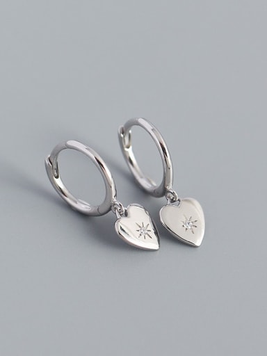 Platinum 925 Sterling Silver Rhinestone Heart Minimalist Huggie Earring