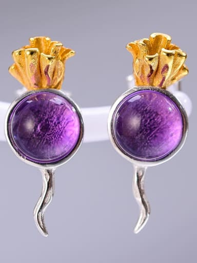 purple 925 Sterling Silver Crystal Funny radish cute creative handmade  Dainty Stud Earring