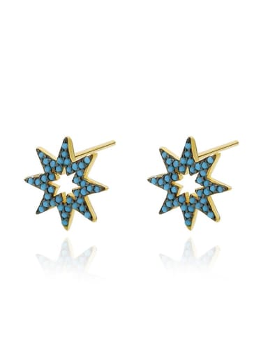 E2742 Gold 925 Sterling Silver Rhinestone Pentagram Minimalist Stud Earring