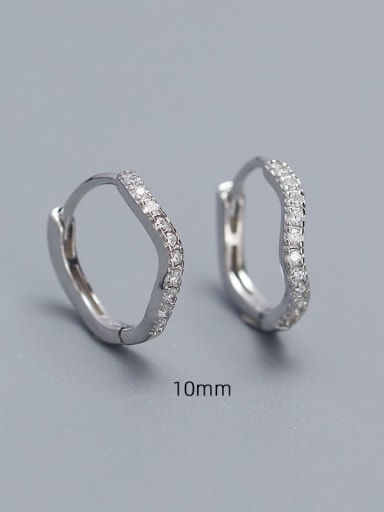 10mm Platinum 925 Sterling Silver Cubic Zirconia Geometric Dainty Huggie Earring