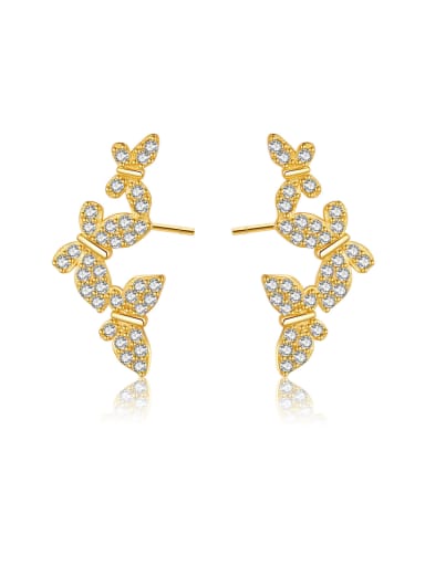 18k Golden White [Butterfly] 925 Sterling Silver Cubic Zirconia Flower Dainty Stud Earring