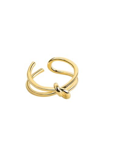 Gold 925 Sterling Silver Double Layer Cross Minimalist Stackable Ring