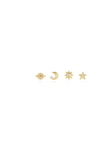 925 Sterling Silver Cubic Zirconia Moon Dainty Stud Earring