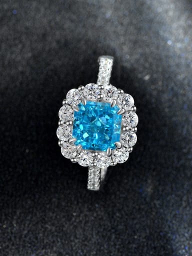 Sea Blue [R 2056] 925 Sterling Silver High Carbon Diamond Geometric Luxury Band Ring