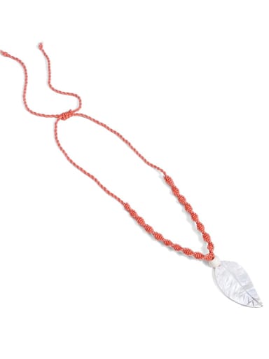 Orange n70246 Shell White Cotton Rope  Leaf  Hand-Woven   Long Strand Necklace