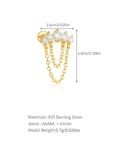 Single Gold 3 925 Sterling Silver Cubic Zirconia Geometric Tassel Dainty Single Earring