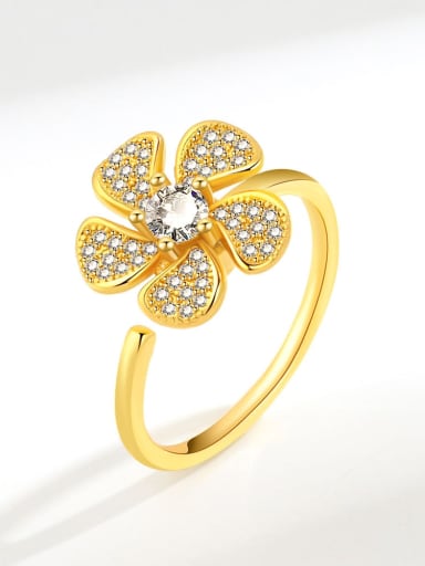 18K gold 925 Sterling Silver Cubic Zirconia Rotating Flower Cute Band Ring
