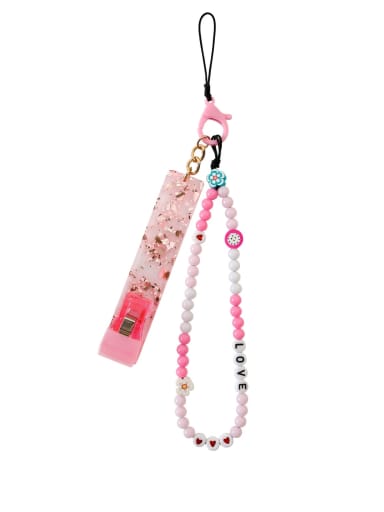 P68005 Pink Handmade beaded flower and fruit mobile phone lanyard Mobile Accessories